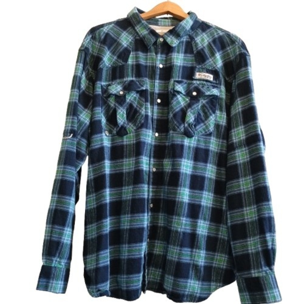 Columbia PFG Fishing Gear Plaid Flannel Snap Front Shirt Men's‎ XXL 2TG